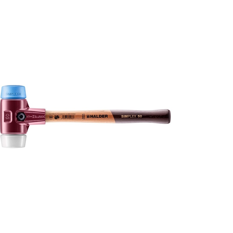 Halder 3017.050 Simplex Mallet with Soft Blue Rubber (non-marring) and Superplastic Inserts  / Cast Iron Housing and Wood Handle