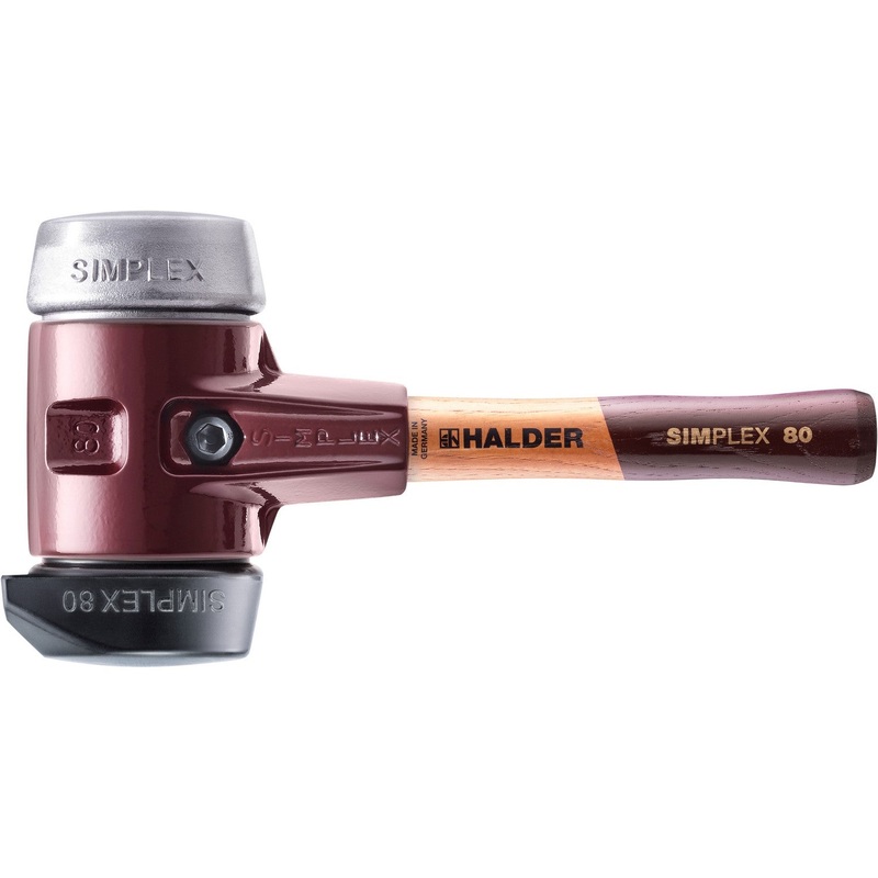 Halder 3029.282 Simplex Mallet with Aluminum and STAND-UP Black Rubber Inserts Cast Iron Housing and Wood Handle / SHORT HANDLE