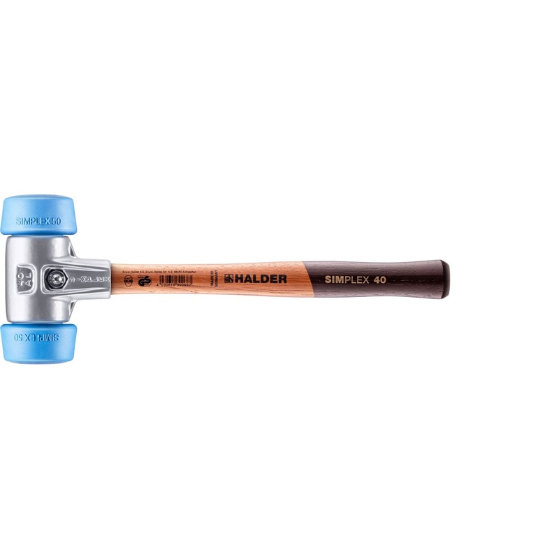 Halder 3101.051 Simplex Mallet with Oversized Soft Blue Rubber Inserts Lightweight Aluminum Housing and Wood Handle