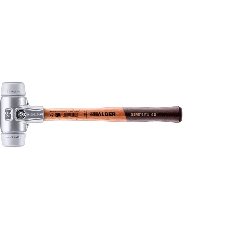Halder 3103.040 Simplex Mallet with Grey Rubber Inserts, Lightweight Aluminum Housing and Wood Handle