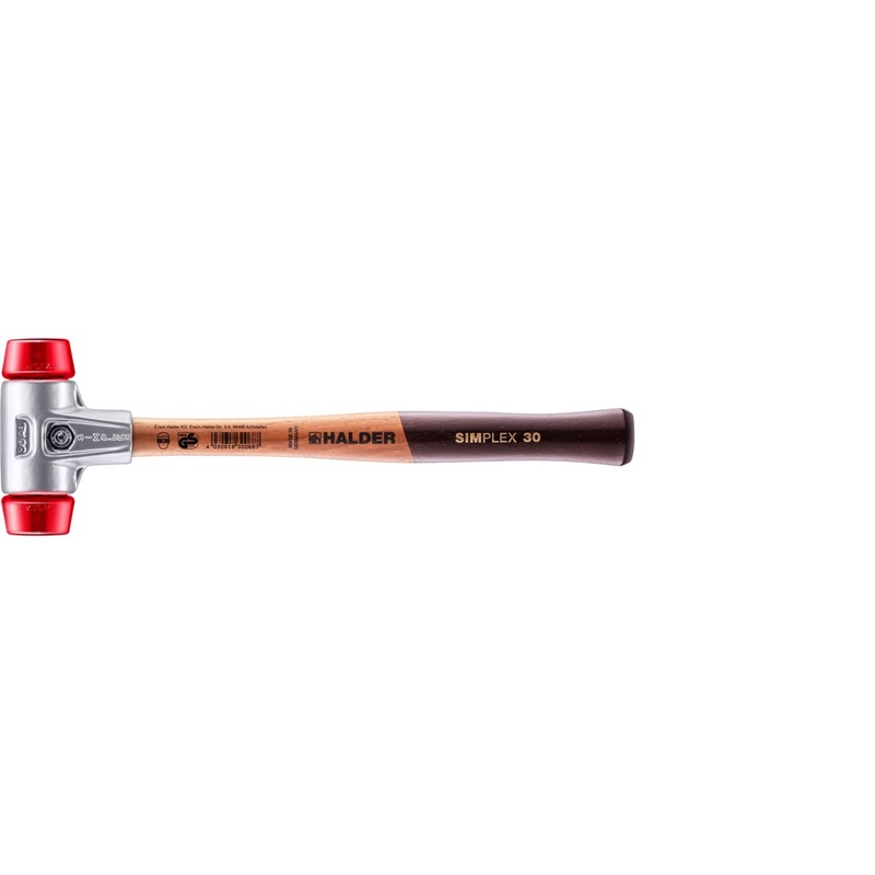 Halder 3106.030 Simplex Mallet with Red Acetate Plastic Inserts Lightweight Aluminum Housing and Wood Handle