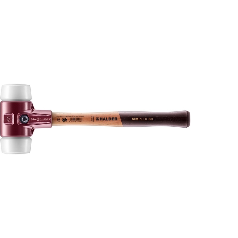 Halder 3007.060 Simplex Mallet with Superplastic Inserts Cast Iron Housing and Wood Handle