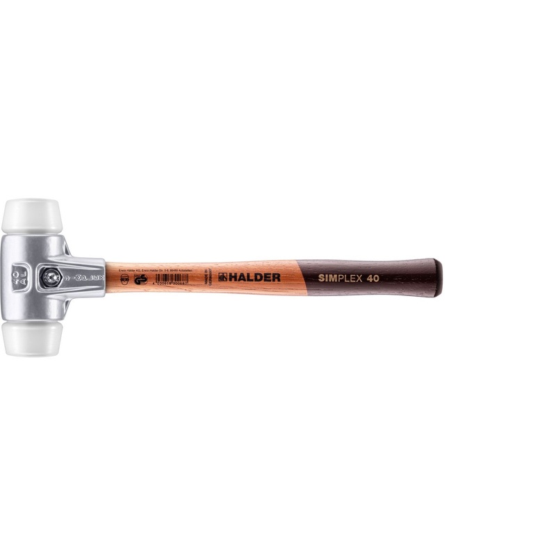 Halder 3107.040 Simplex Mallet with Superplastic Inserts Lightweight Aluminum Housing and Wood Handle