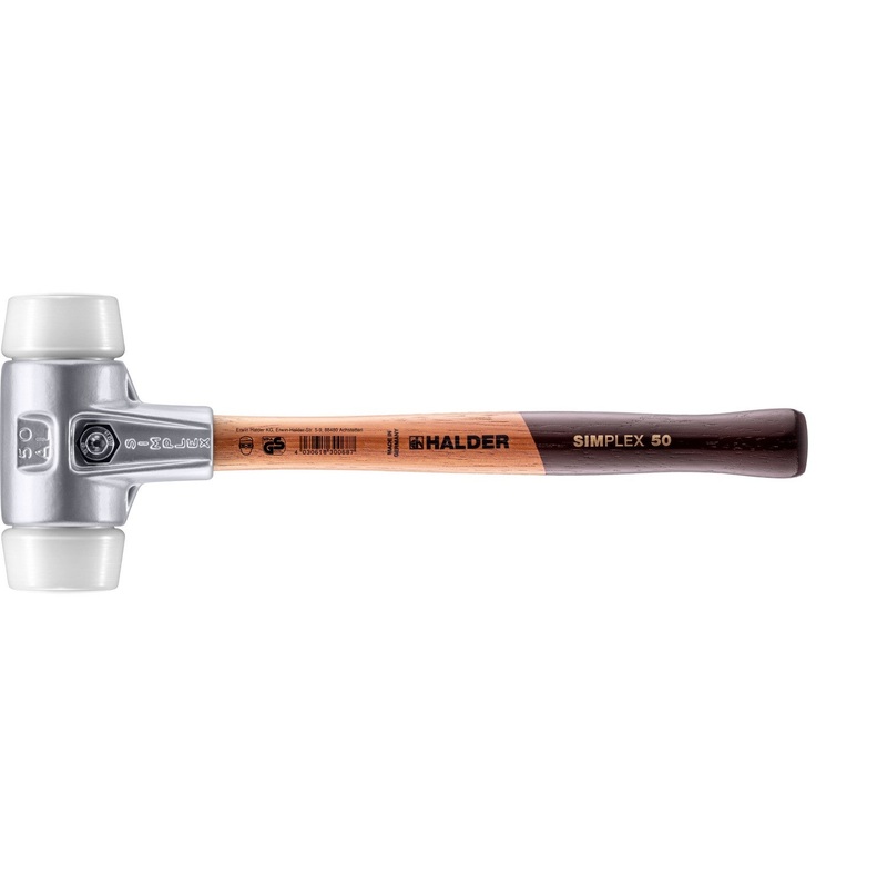 Halder 3107.050 Simplex Mallet with Superplastic Inserts Lightweight Aluminum Housing and Wood Handle