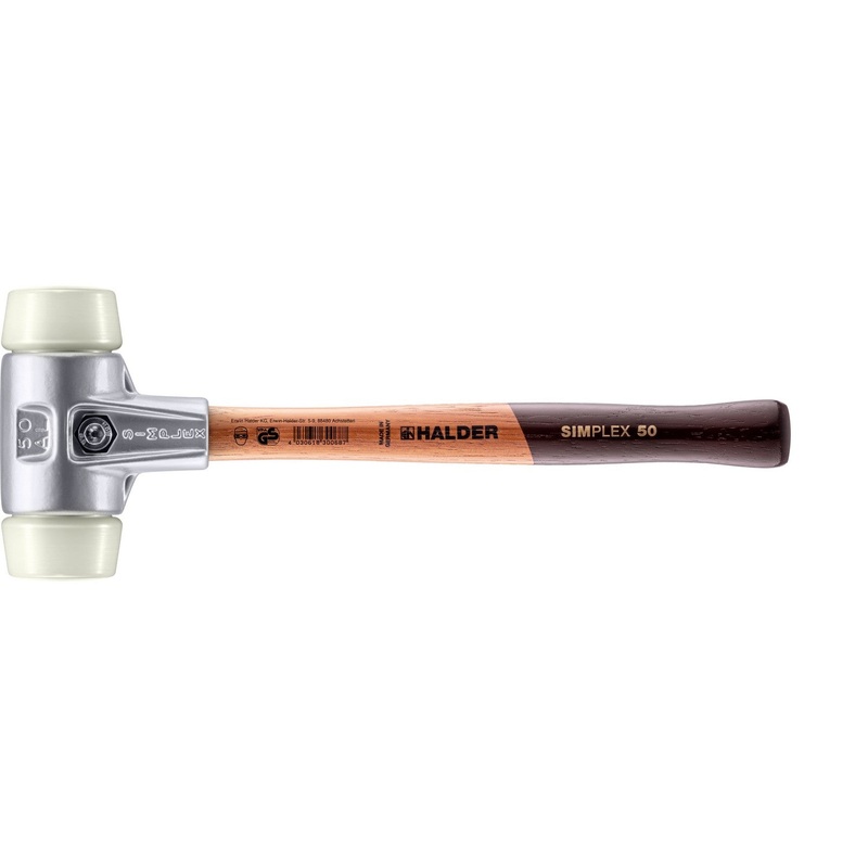 Halder 3108.050 Simplex Mallet with Nylon Inserts Lightweight Aluminum Housing and Wood Handle