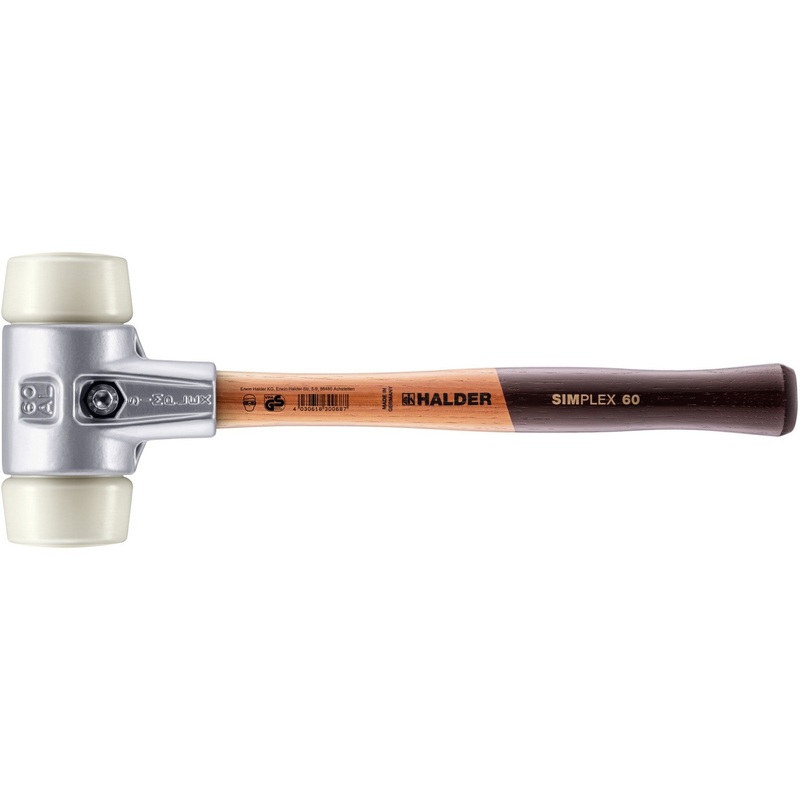 Halder 3108.060 Simplex Mallet with Nylon Inserts Lightweight Aluminum Housing and Wood Handle