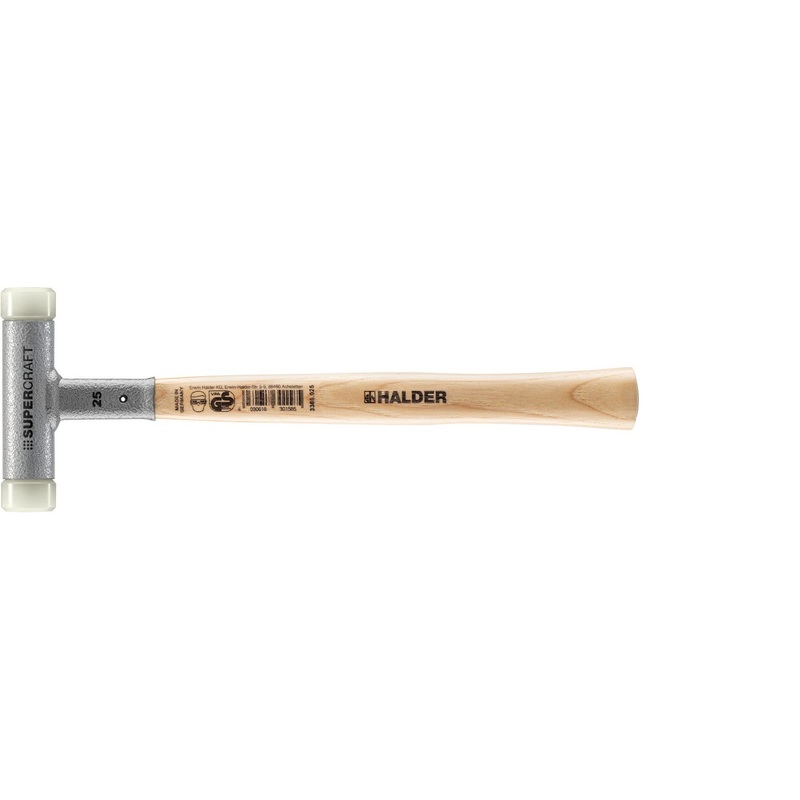 Halder 3366.025 Supercraft Dead Blow, Non-Rebounding Hammer with Nylon Face Inserts Steel Housing and Hickory Handle