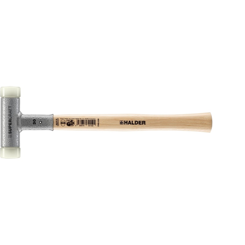 Halder 3366.030 Supercraft Dead Blow, Non-Rebounding Hammer with Nylon Face Inserts Steel Housing and Hickory Handle