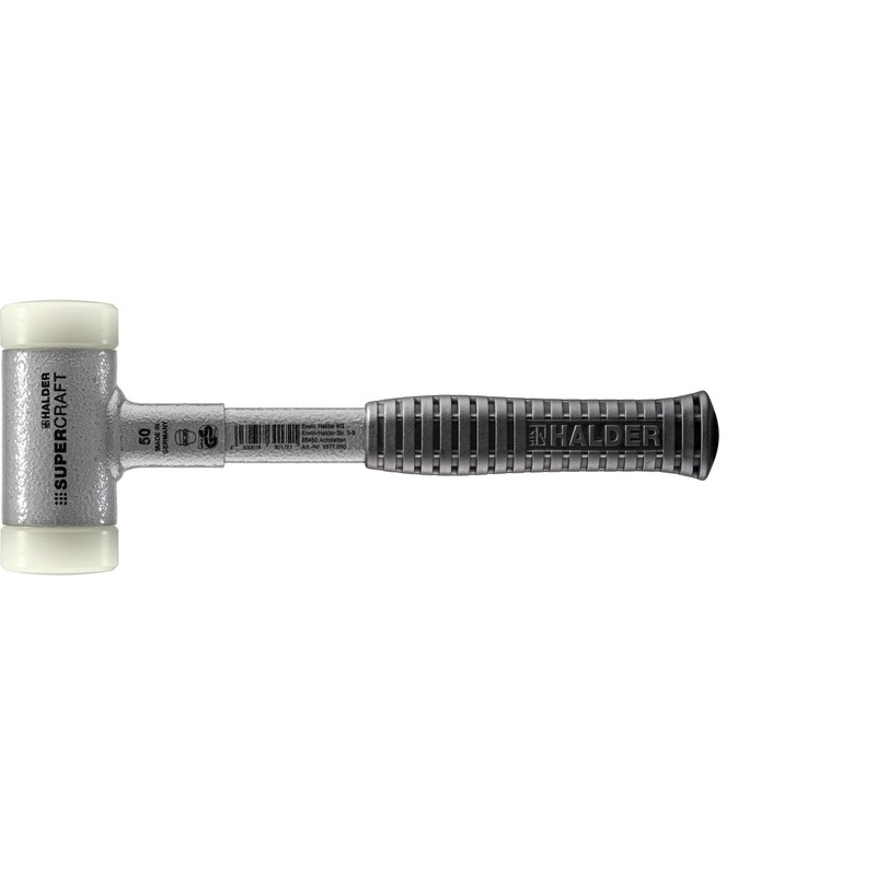 Halder 3377.050 Supercraft Dead Blow, Non-Rebounding Hammer with Nylon Face Inserts Steel Housing and Steel Handle with Rubber Grip