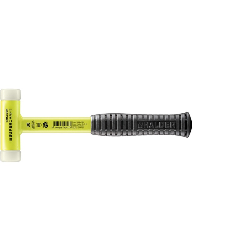 Halder 3377.130 Supercraft HI-VIZ Dead Blow, Non-Rebounding Hammer with Nylon Face Inserts Steel Housing and Steel Handle with Rubber Grip