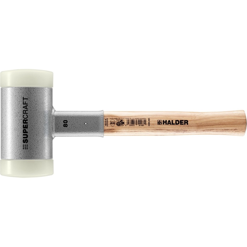 Halder 3366.080 Supercraft Dead Blow, Non-Rebounding Hammer with Nylon Face Inserts Steel Housing and Hickory Handle